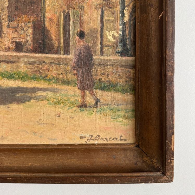 Olio su tela, scena di strada del XX secolo di Jacques Louis Barcat
