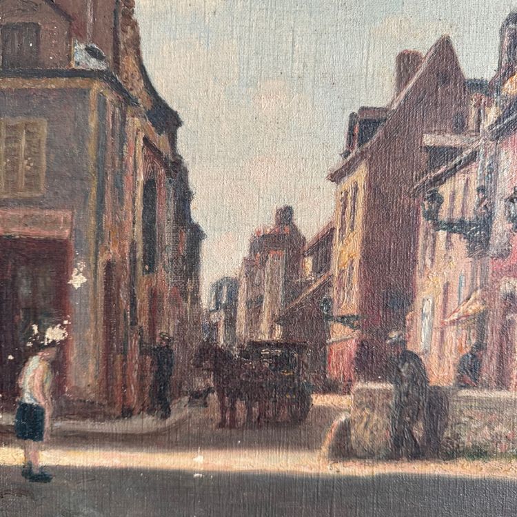 Olio su tela, scena di strada del XX secolo di Jacques Louis Barcat