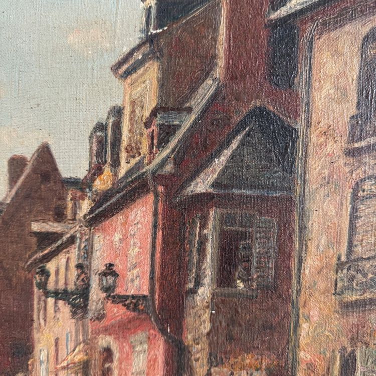 Olio su tela, scena di strada del XX secolo di Jacques Louis Barcat
