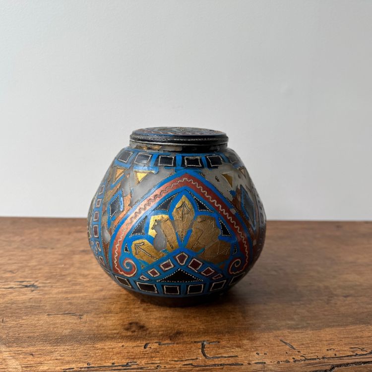 Lampe veilleuse Paul Fouillen Quimper en verre peint XXe