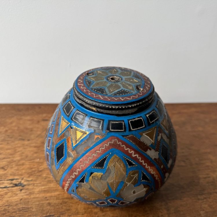 Lampe veilleuse Paul Fouillen Quimper en verre peint XXe