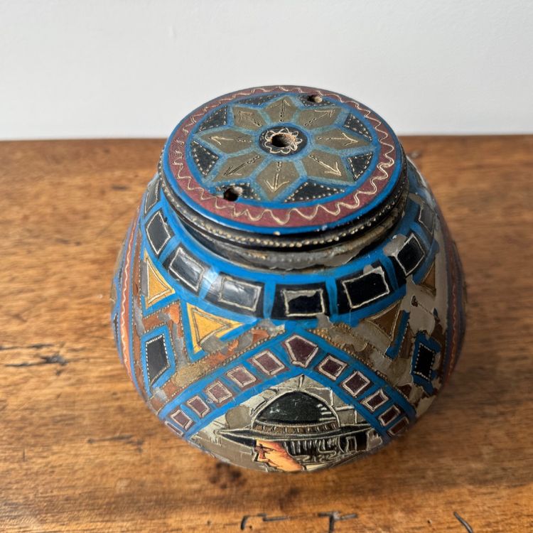 Lampe veilleuse Paul Fouillen Quimper en verre peint XXe