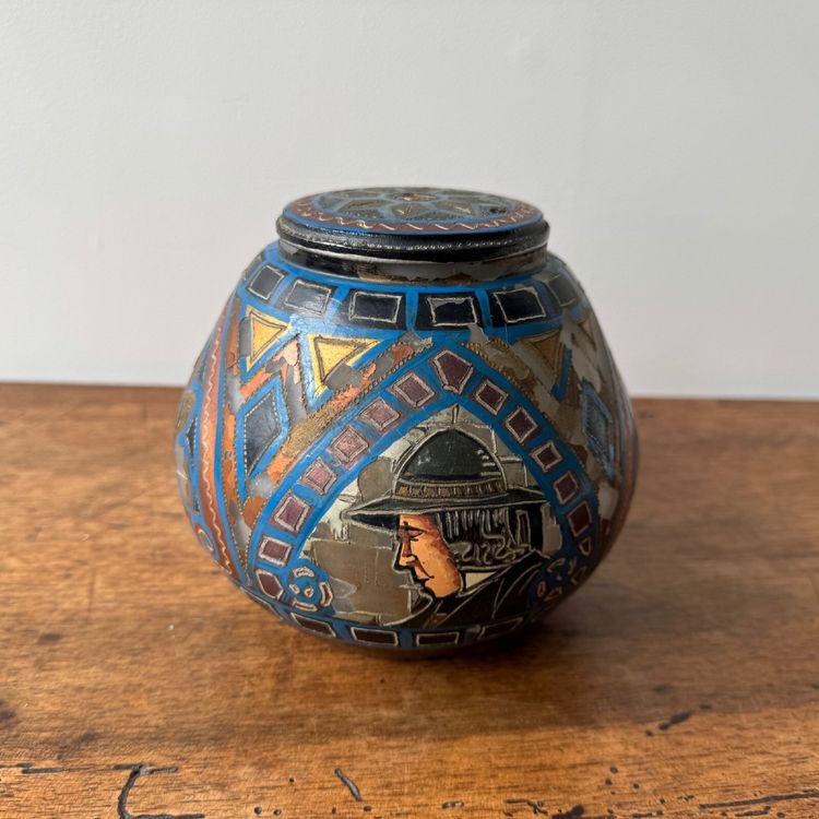 Lampe veilleuse Paul Fouillen Quimper en verre peint XXe