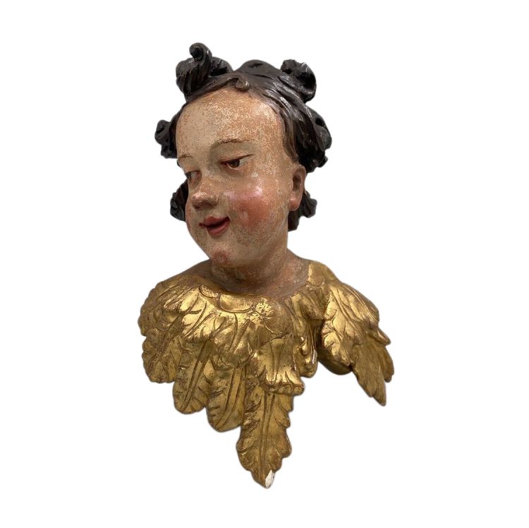 Head of a cherub in carved polychrome and gilded wood, 17th century, entourage of Ignaz Günther