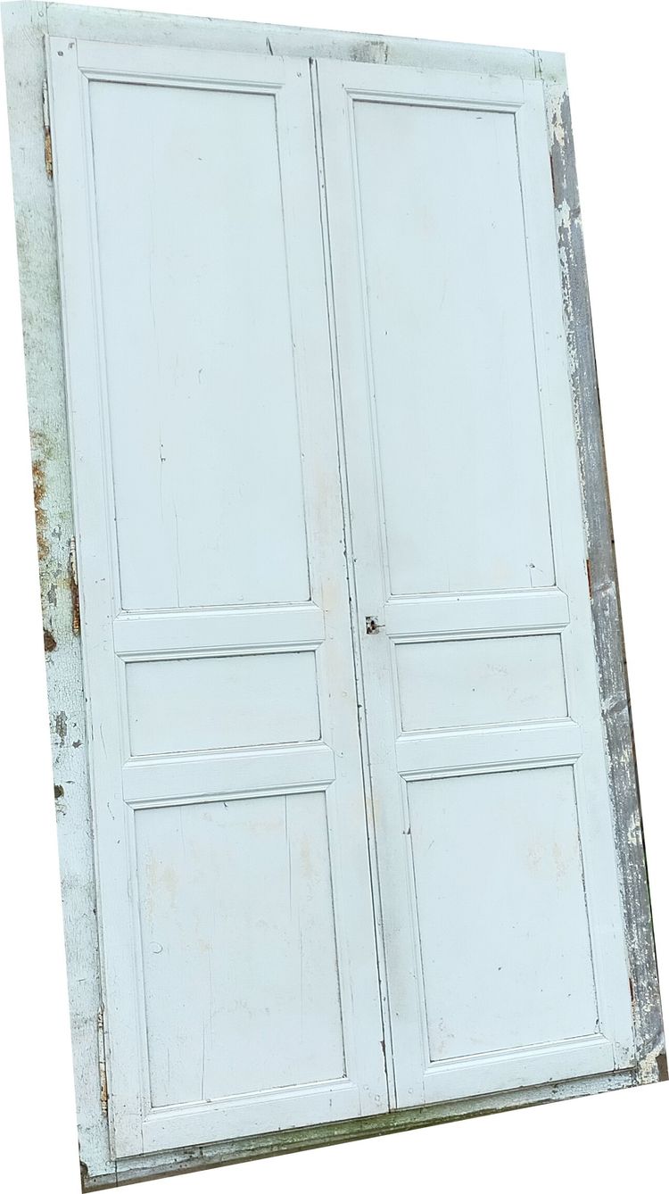 Two antique double cupboard doors with frames