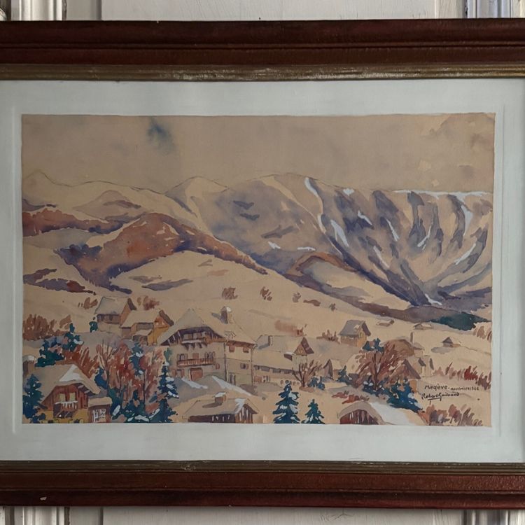 Watercolor on paper by Robert Gaillard 20th century Megève 1944