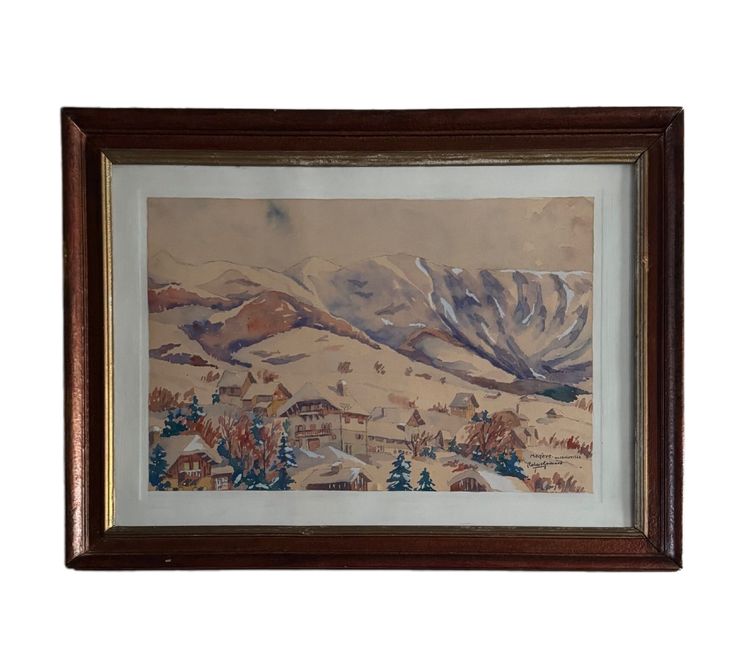 Watercolor on paper by Robert Gaillard 20th century Megève 1944