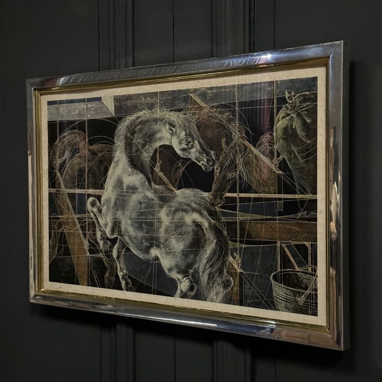 Lithograph by Hans Erni, horse, surreal atmosphere, 1970