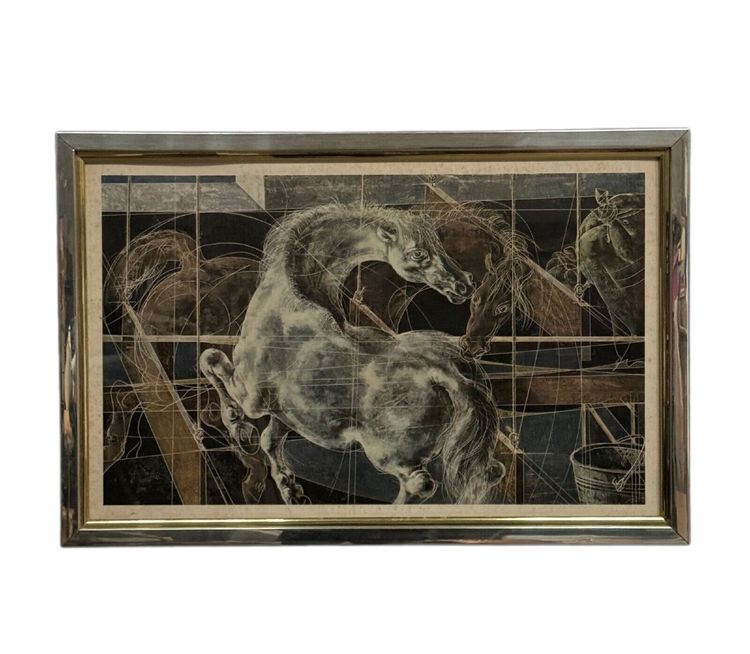 Lithograph by Hans Erni, horse, surreal atmosphere, 1970