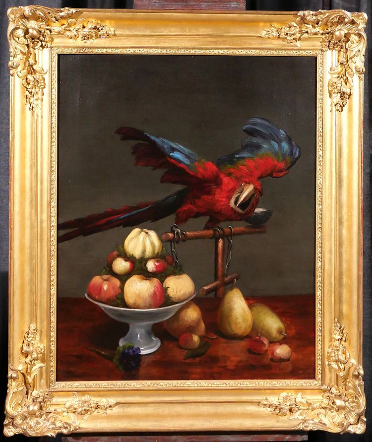 Paul-Désiré TROUILLEBERT 1831-1900 Papagei und Früchtestillleben, Gemälde, um 1870
