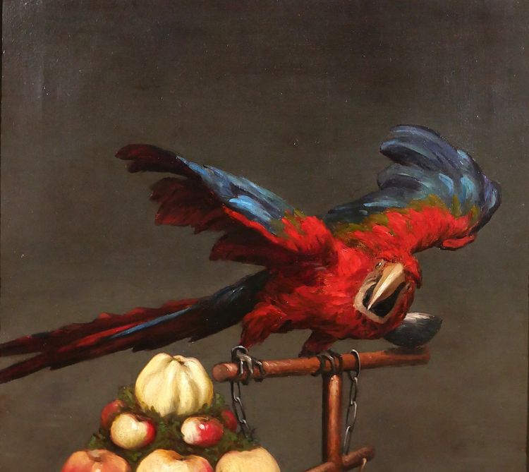Paul-Désiré TROUILLEBERT 1831-1900 Papagei und Früchtestillleben, Gemälde, um 1870