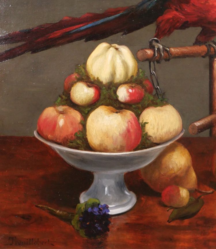 Paul-Désiré TROUILLEBERT 1831-1900 Papagei und Früchtestillleben, Gemälde, um 1870