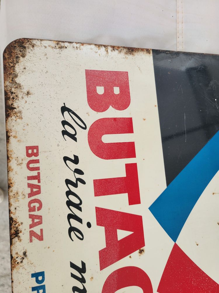 plaque tole émailée pub BUTAGAZ recto verso h71 x l49 de 1962