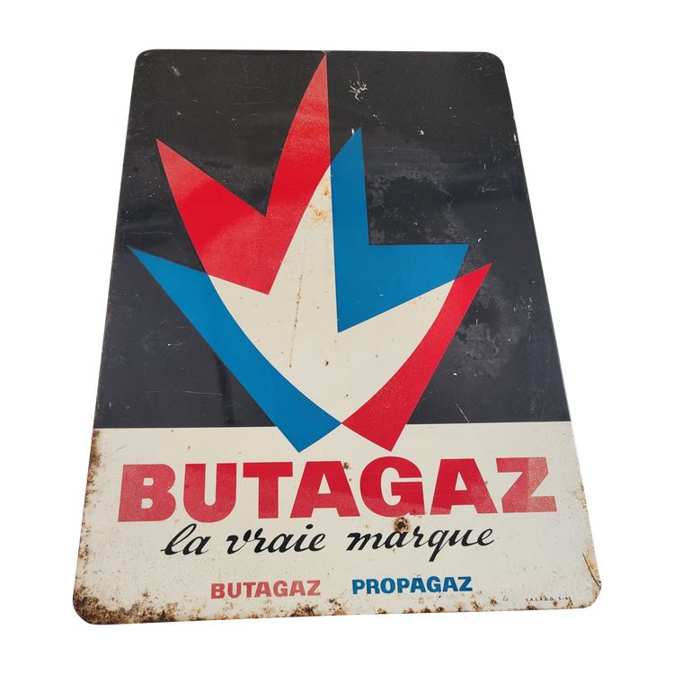 plaque tole émailée pub BUTAGAZ recto verso h71 x l49 de 1962