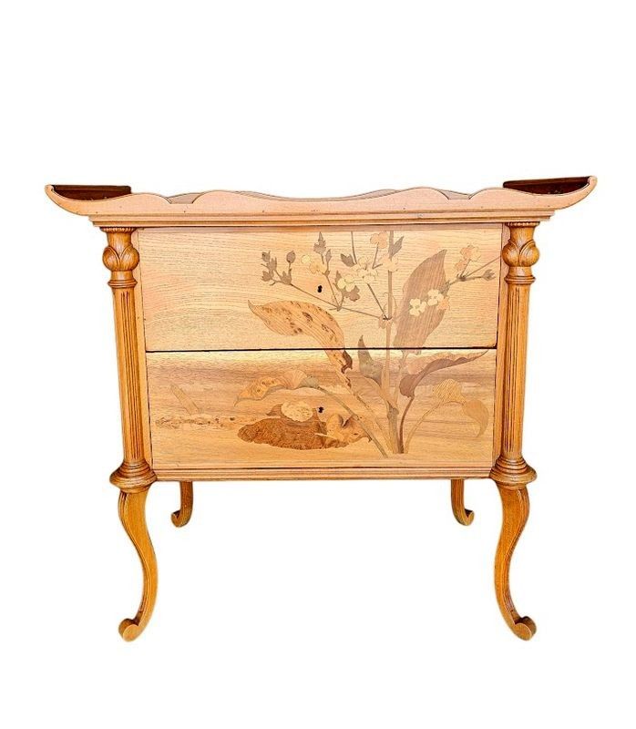 Emile Gallé Rare Commode Sauteuse Art Nouveau "Marais Fleuri et Libellule"
