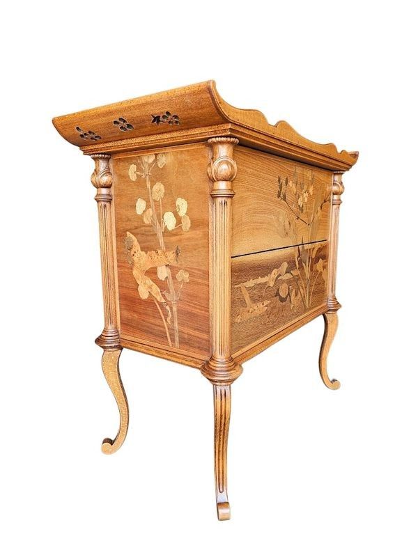Emile Gallé Rare Commode Sauteuse Art Nouveau "Marais Fleuri et Libellule"