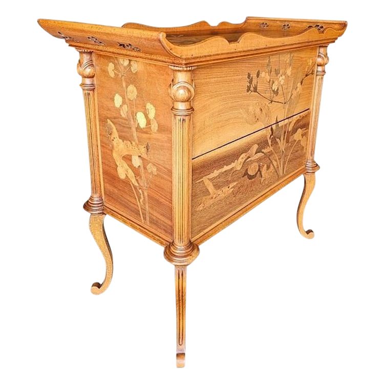 Emile Gallé Rare Commode Sauteuse Art Nouveau "Marais Fleuri et Libellule"