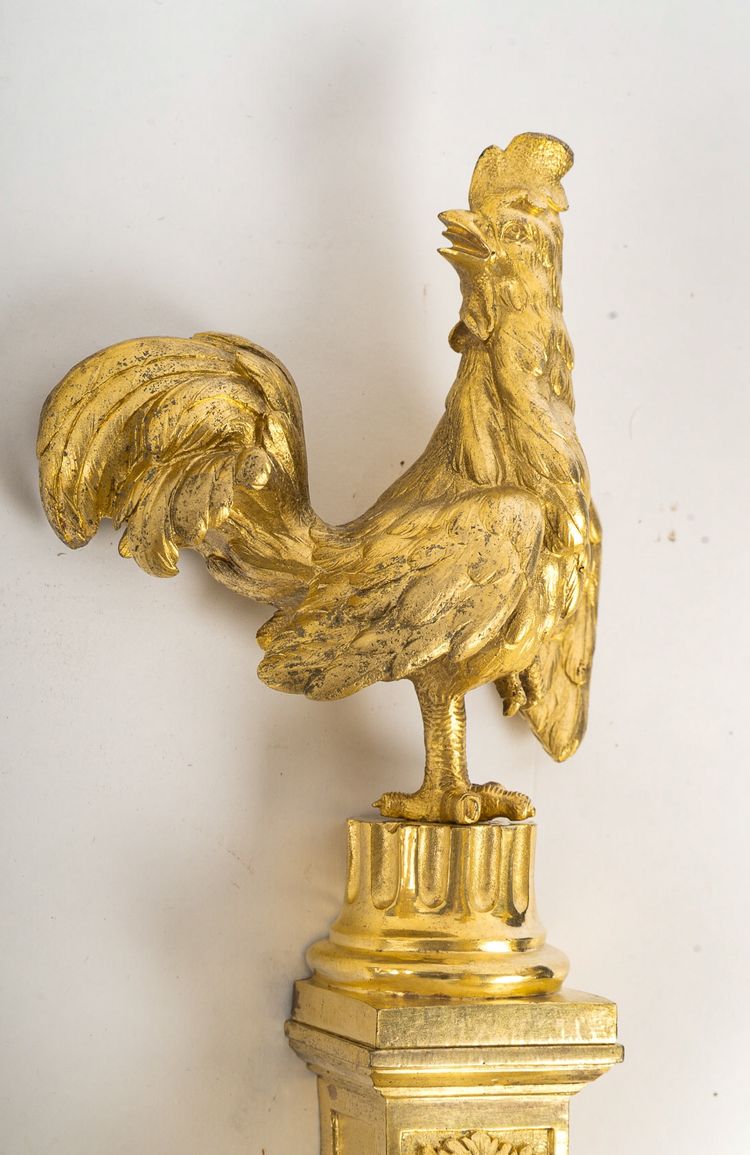 Coppia di appliques a forma di gallo in ormù in stile Luigi XV-Luigi XVI
