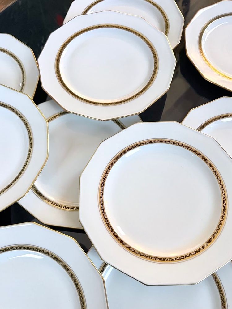 12 Piatti da tavola - Porcellana di Limoges - A. Lanternier - Servizio da tavola Art Déco