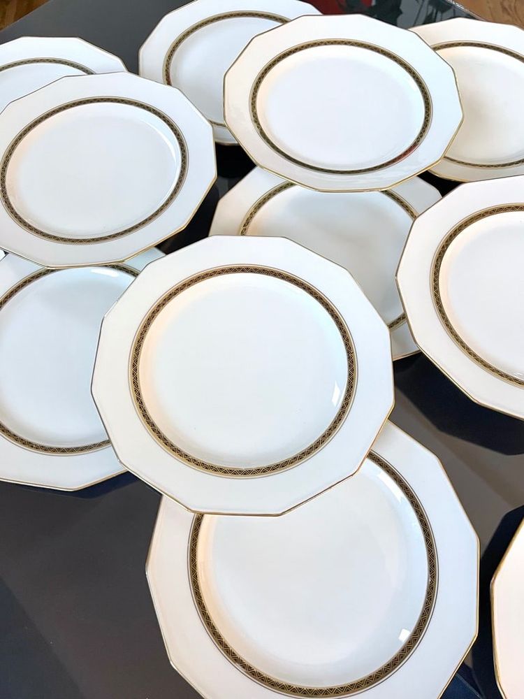 12 Piatti da tavola - Porcellana di Limoges - A. Lanternier - Servizio da tavola Art Déco