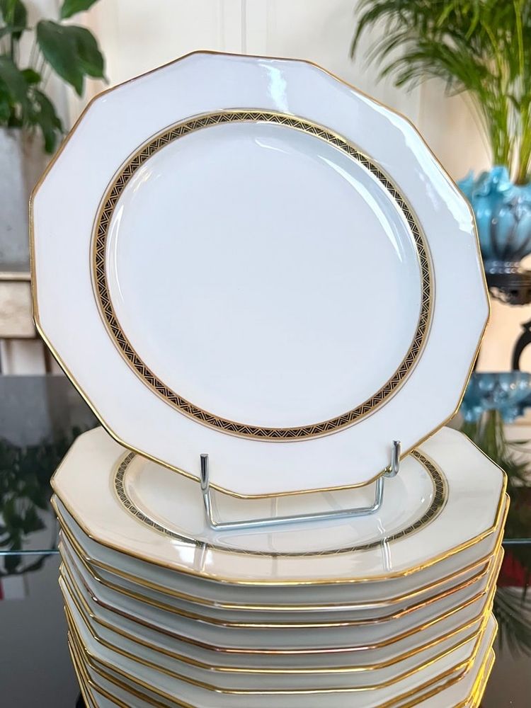 12 Piatti da tavola - Porcellana di Limoges - A. Lanternier - Servizio da tavola Art Déco