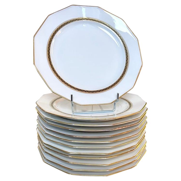 12 Piatti da tavola - Porcellana di Limoges - A. Lanternier - Servizio da tavola Art Déco