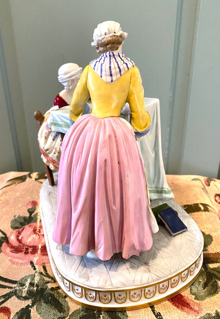 "The writing lesson after Chardin". Porcelain, 18th century style. Capodimonte early 20th century.