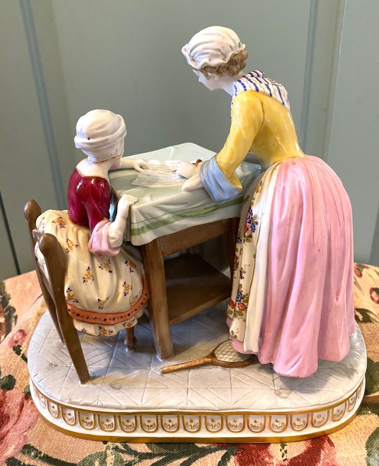 "The writing lesson after Chardin". Porcelain, 18th century style. Capodimonte early 20th century.