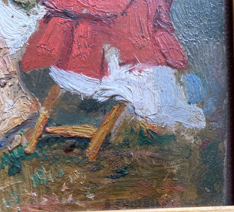 Jane Dubaut . "Artiste en herbe" (Künstlerin in Ausbildung). Öl auf Karton, bespannt und gerahmt, Anfang 20.