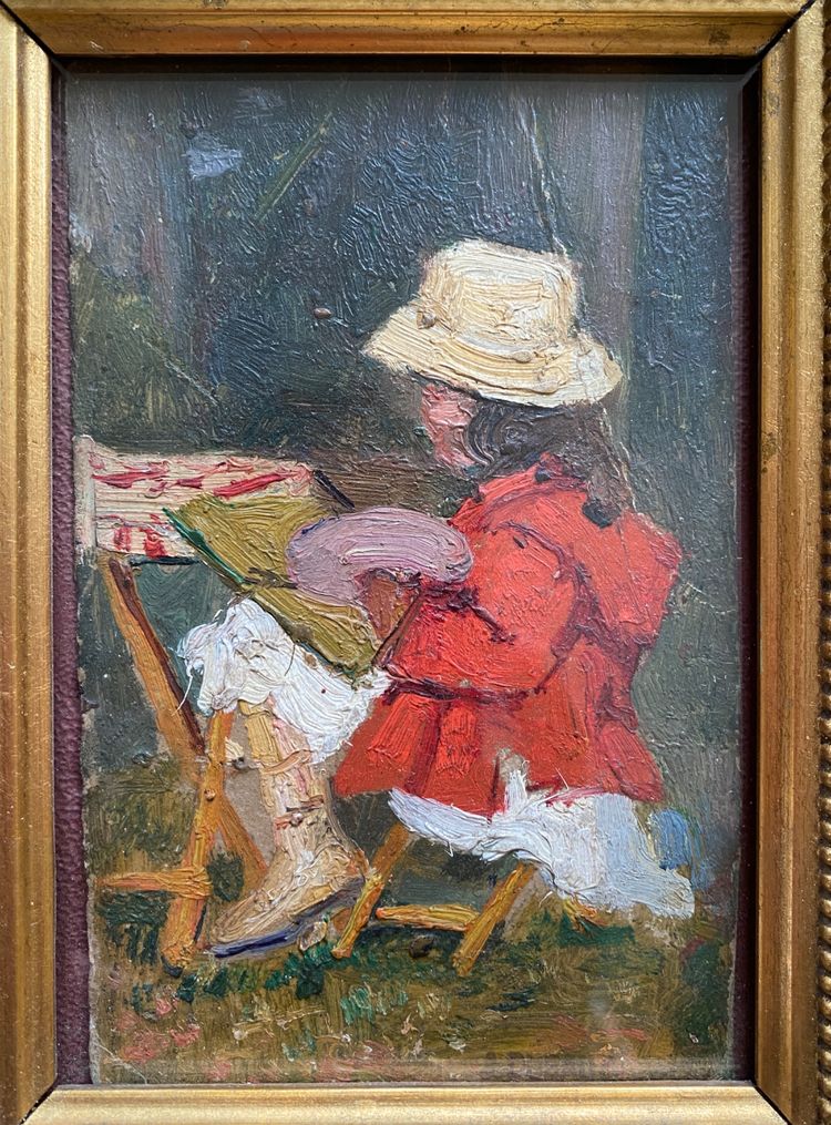 Jane Dubaut . "Artiste en herbe" (Künstlerin in Ausbildung). Öl auf Karton, bespannt und gerahmt, Anfang 20.