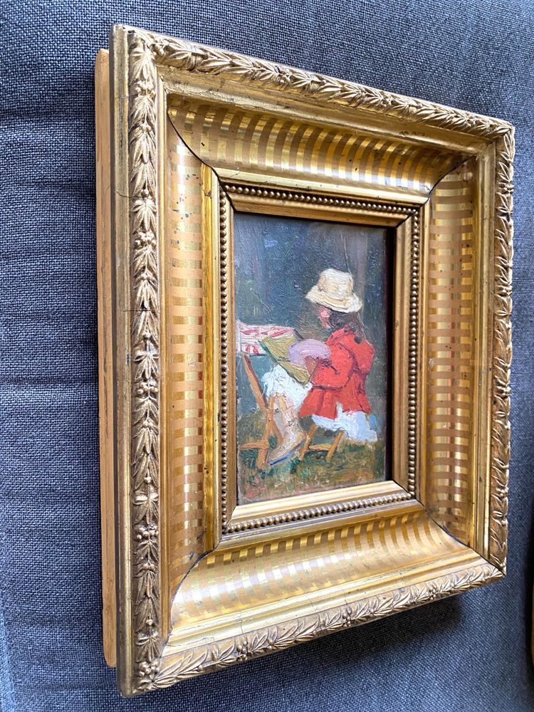 Jane Dubaut . "Artiste en herbe" (Künstlerin in Ausbildung). Öl auf Karton, bespannt und gerahmt, Anfang 20.