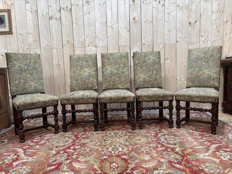 Series of 5 Louis XIII style chairs