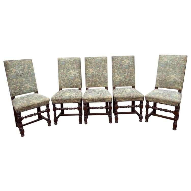 Series of 5 Louis XIII style chairs