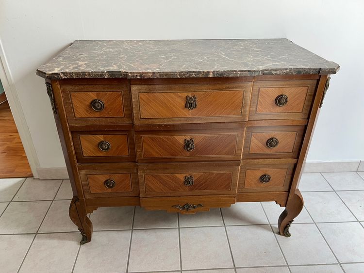 Cassettone intarsiato Luigi XVI con piano in marmo - XIX secolo