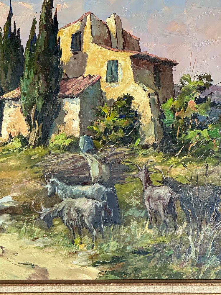 Peinture huile sur panneau "Scène provençale" par Georges Car