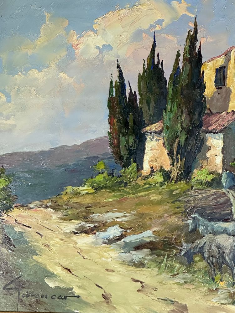 Peinture huile sur panneau "Scène provençale" par Georges Car