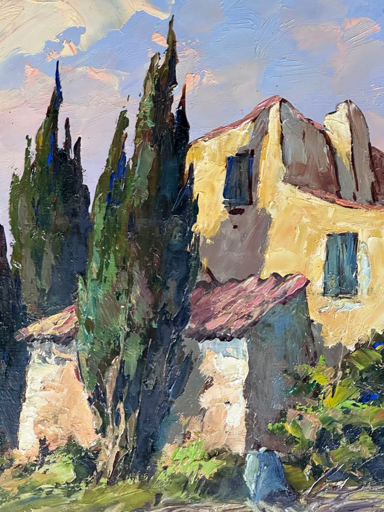 Peinture huile sur panneau "Scène provençale" par Georges Car