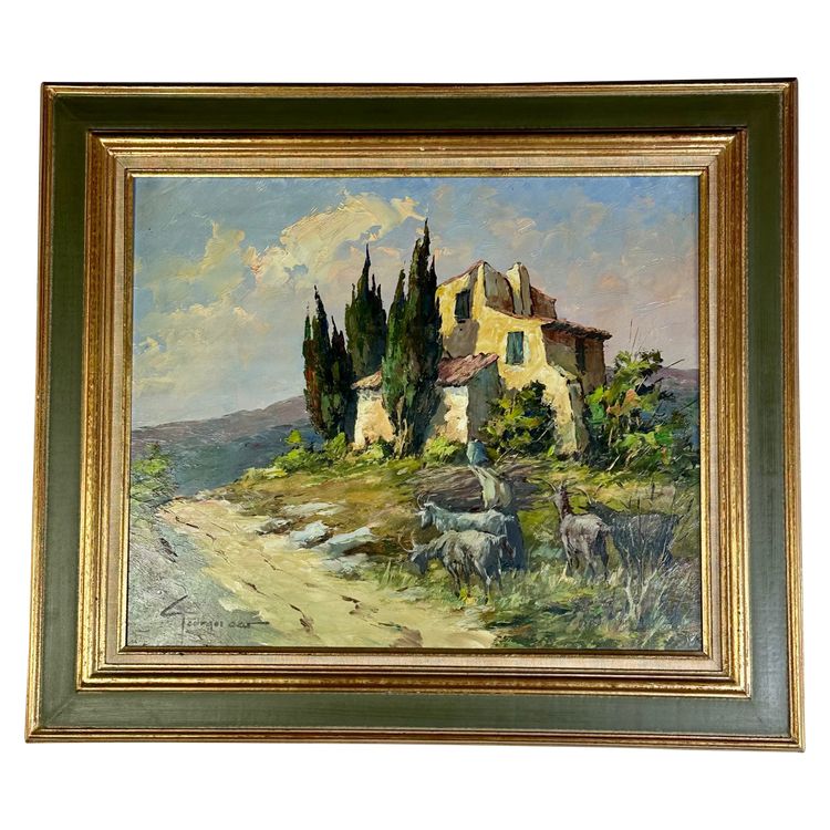 Peinture huile sur panneau "Scène provençale" par Georges Car