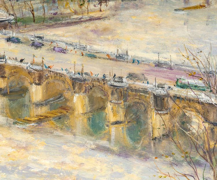 Serge Belloni (1925-2005) - Sunrise over Pont-Neuf Oil on Wood, circa 1980