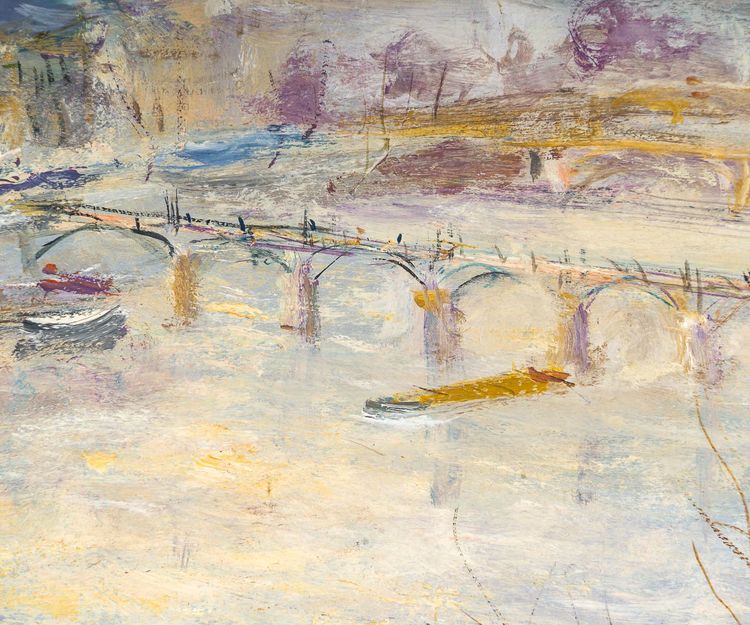 Serge Belloni (1925-2005) - Sunrise over Pont-Neuf Oil on Wood, circa 1980