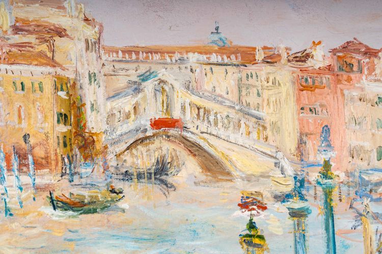 Serge Belloni (1925-2005) - The Rialto and Gondolas on the Grand Canal Oil on Panel, circa 1991