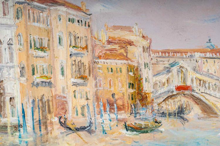 Serge Belloni (1925-2005) - The Rialto and Gondolas on the Grand Canal Oil on Panel, circa 1991