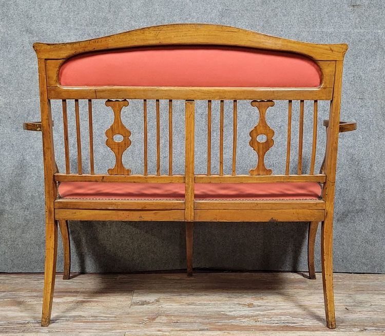Art Nouveau bench seat in light wood and marquetry, circa 1900