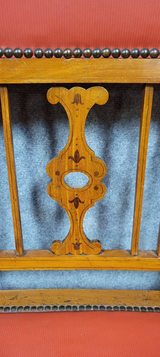Art Nouveau bench seat in light wood and marquetry, circa 1900