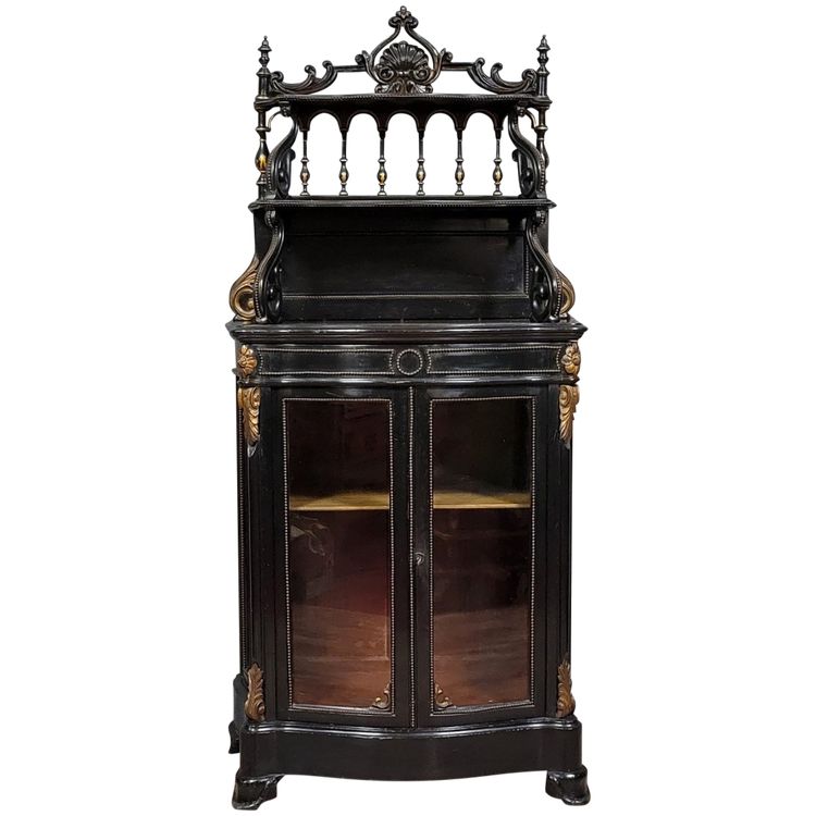 Napoleon III period "Boulle" curved display case in blackened wood and gilded wood circa 1850