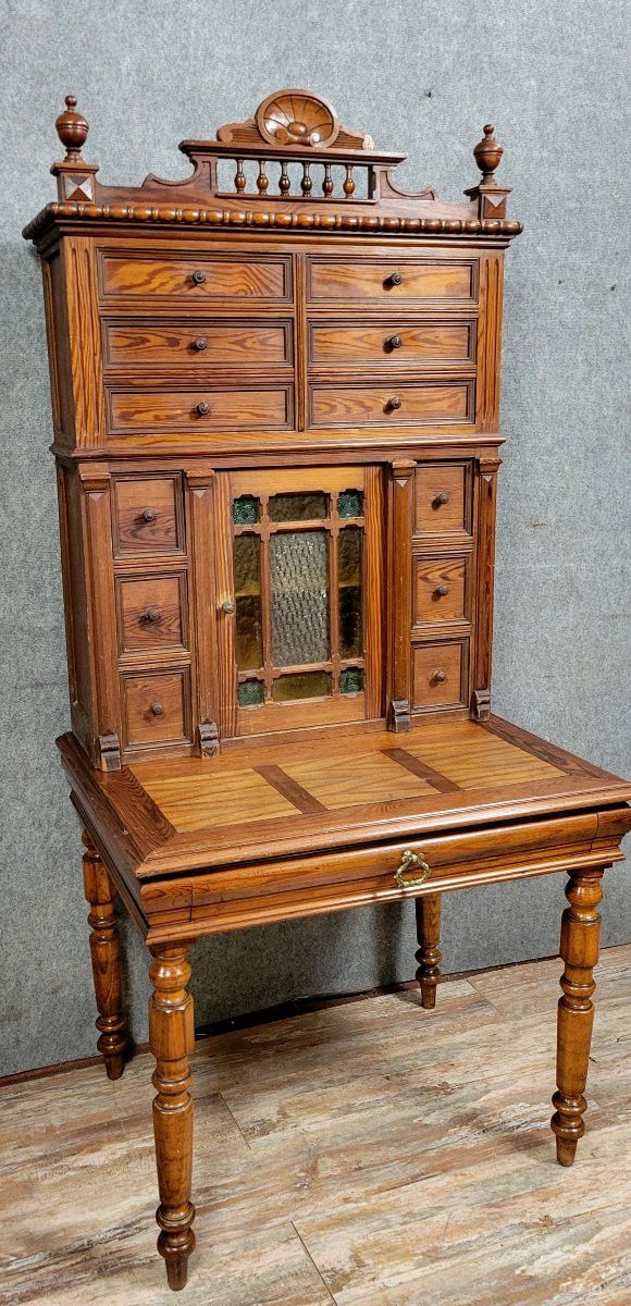 Scrivania con piano in pino del periodo Napoleone III, 1880 circa