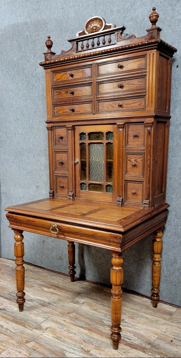 Scrivania con piano in pino del periodo Napoleone III, 1880 circa