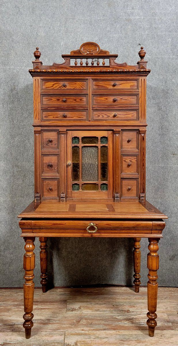 Scrivania con piano in pino del periodo Napoleone III, 1880 circa