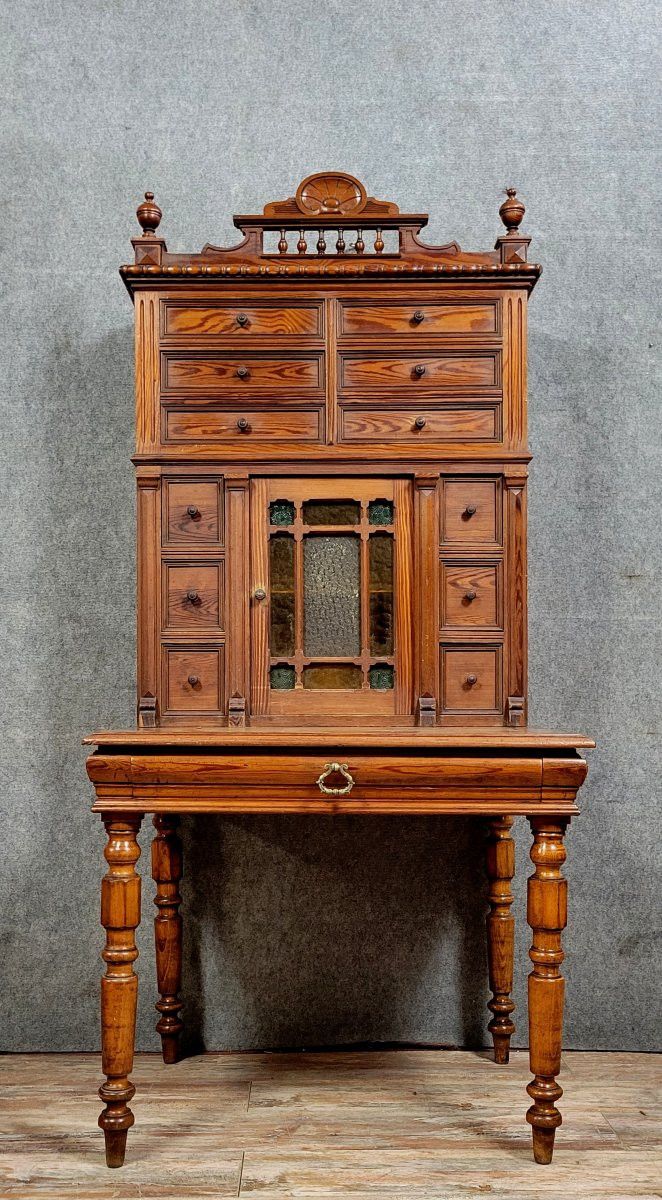 Scrivania con piano in pino del periodo Napoleone III, 1880 circa