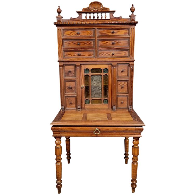 Scrivania con piano in pino del periodo Napoleone III, 1880 circa